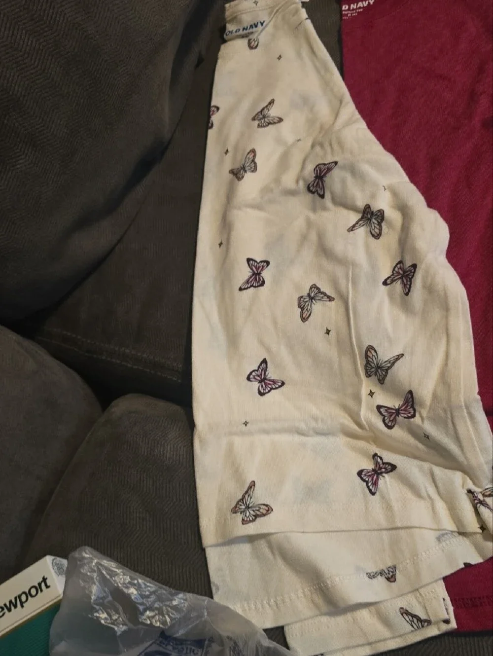 Old Navy Girls' Top 3-Pack in White, Mauve, and Cream Butterfly Print